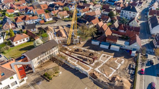 Chantier de l'agrandissement du groupe scolaire de Schweighouse sur Moder Suivi chantier Schweighouse